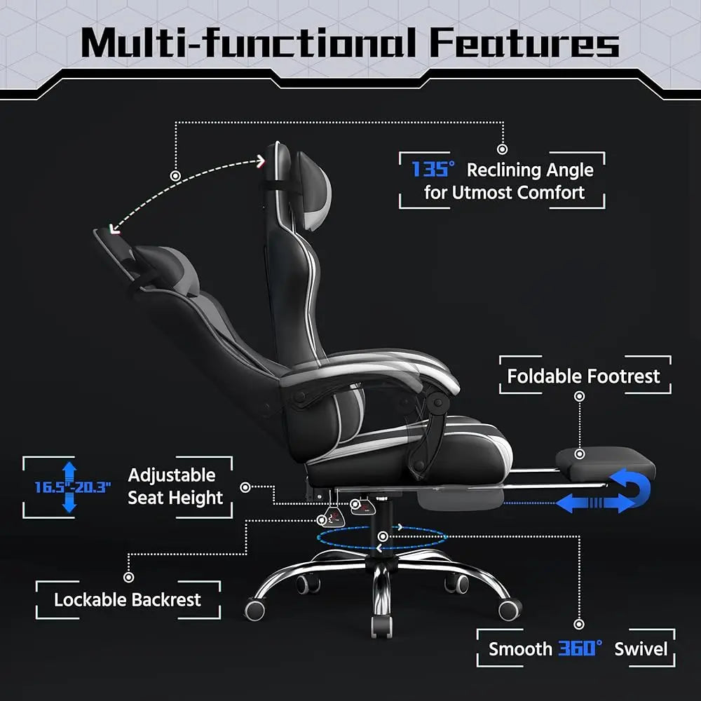 Office Chair with Massage Lumbar Support & Footrest