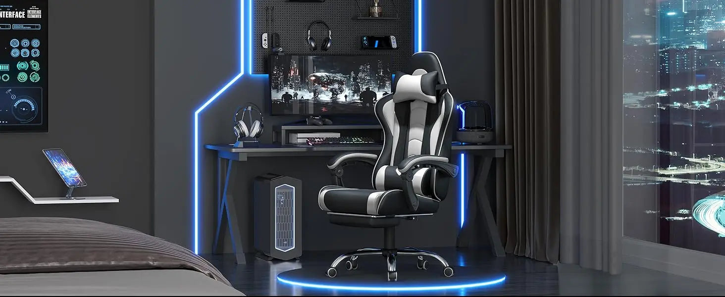 Office Chair with Massage Lumbar Support & Footrest