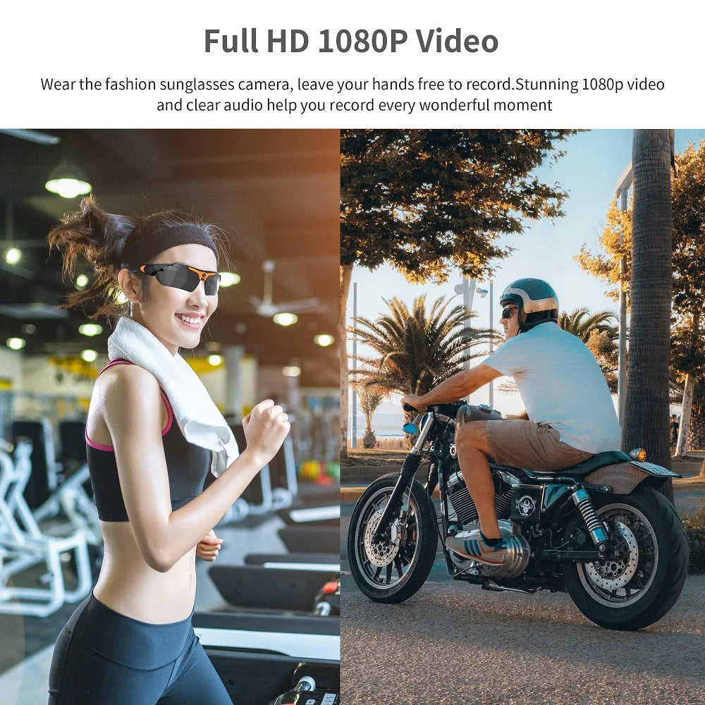 HD 1080P Smart Camera Glasses with Polarized Lens for Outdoor Recording