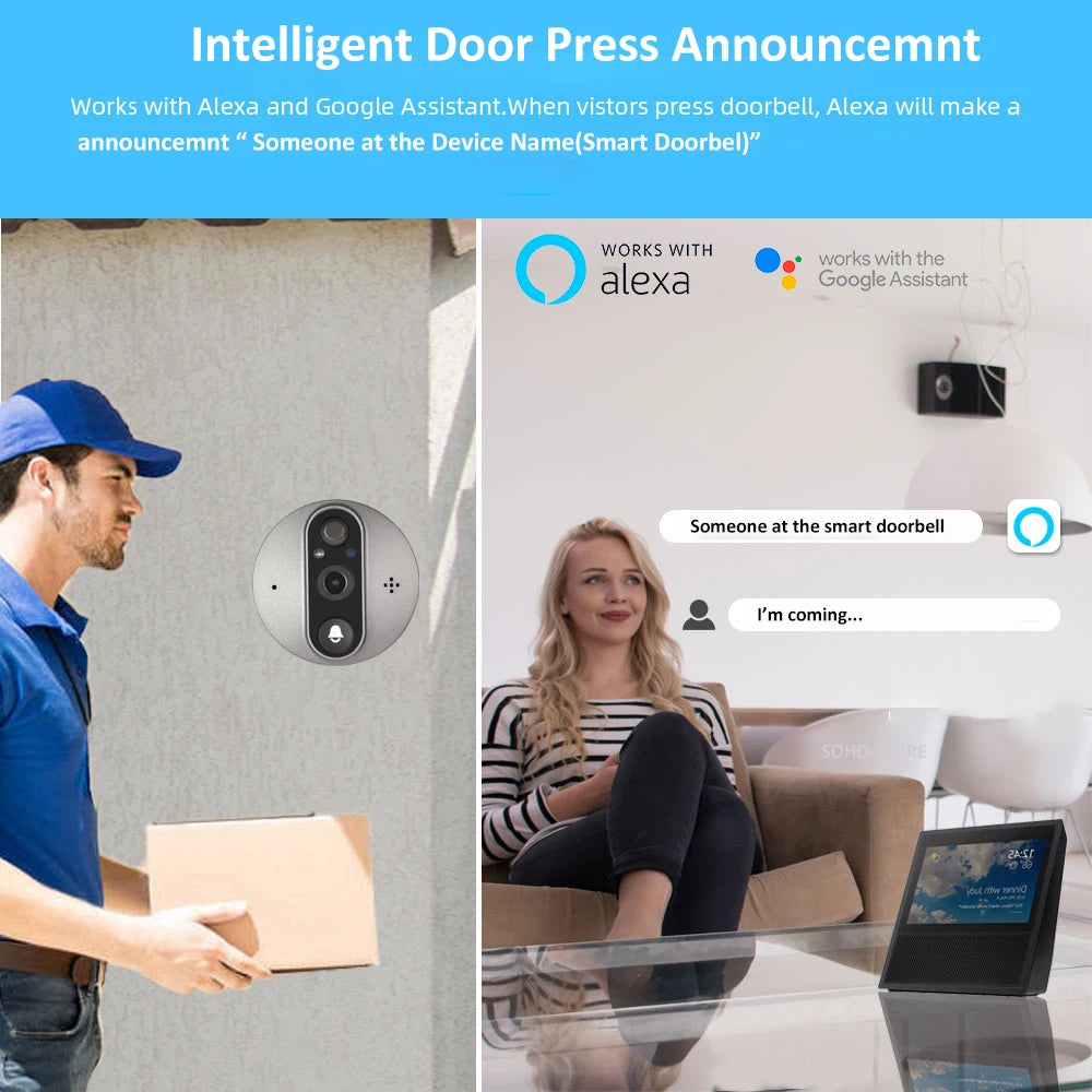 3MP Smart Life Tuya WiFi Doorbell Peephole Camera