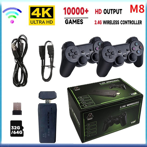 M8 4K Retro Game Stick Console with 10,000 Games & Dual Wireless Controllers