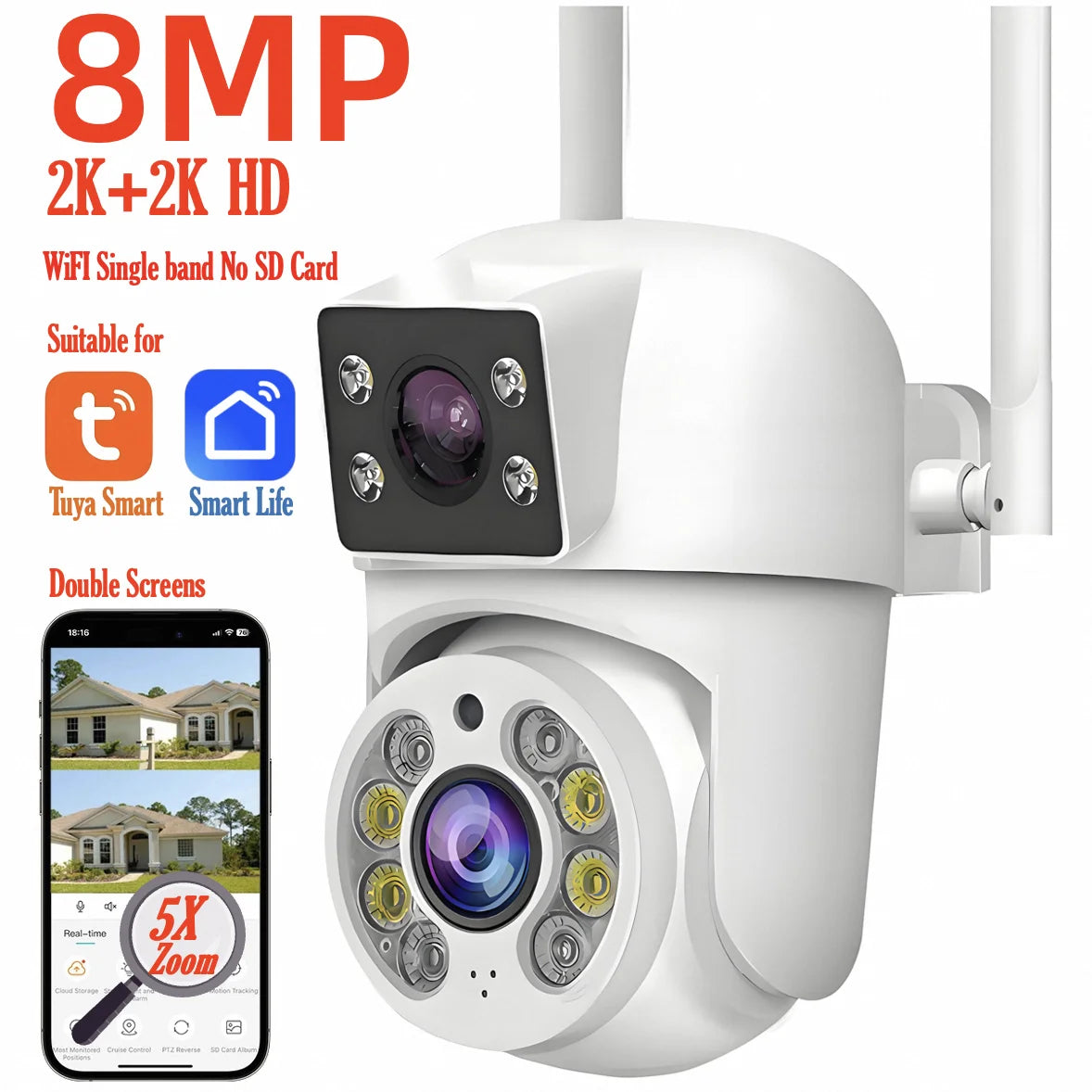 Tuya 8MP WiFi PTZ Dual Lens Security Camera