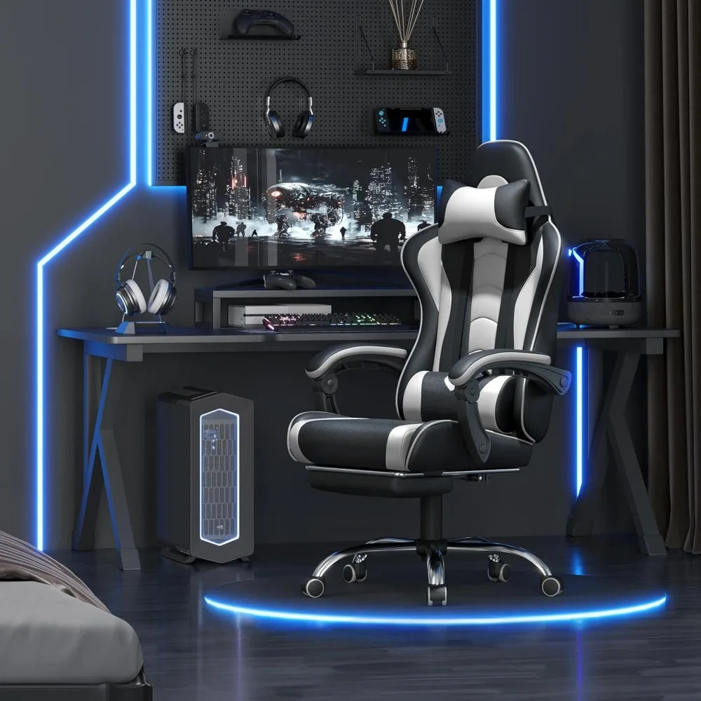 Office Chair with Massage Lumbar Support & Footrest