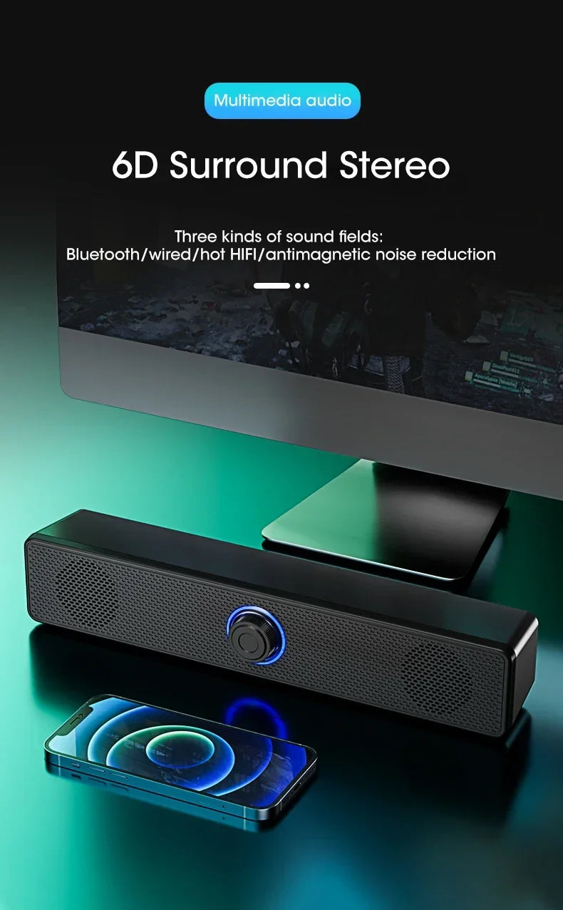 Bluetooth PC Soundbar Speaker with USB Power & Surround Audio