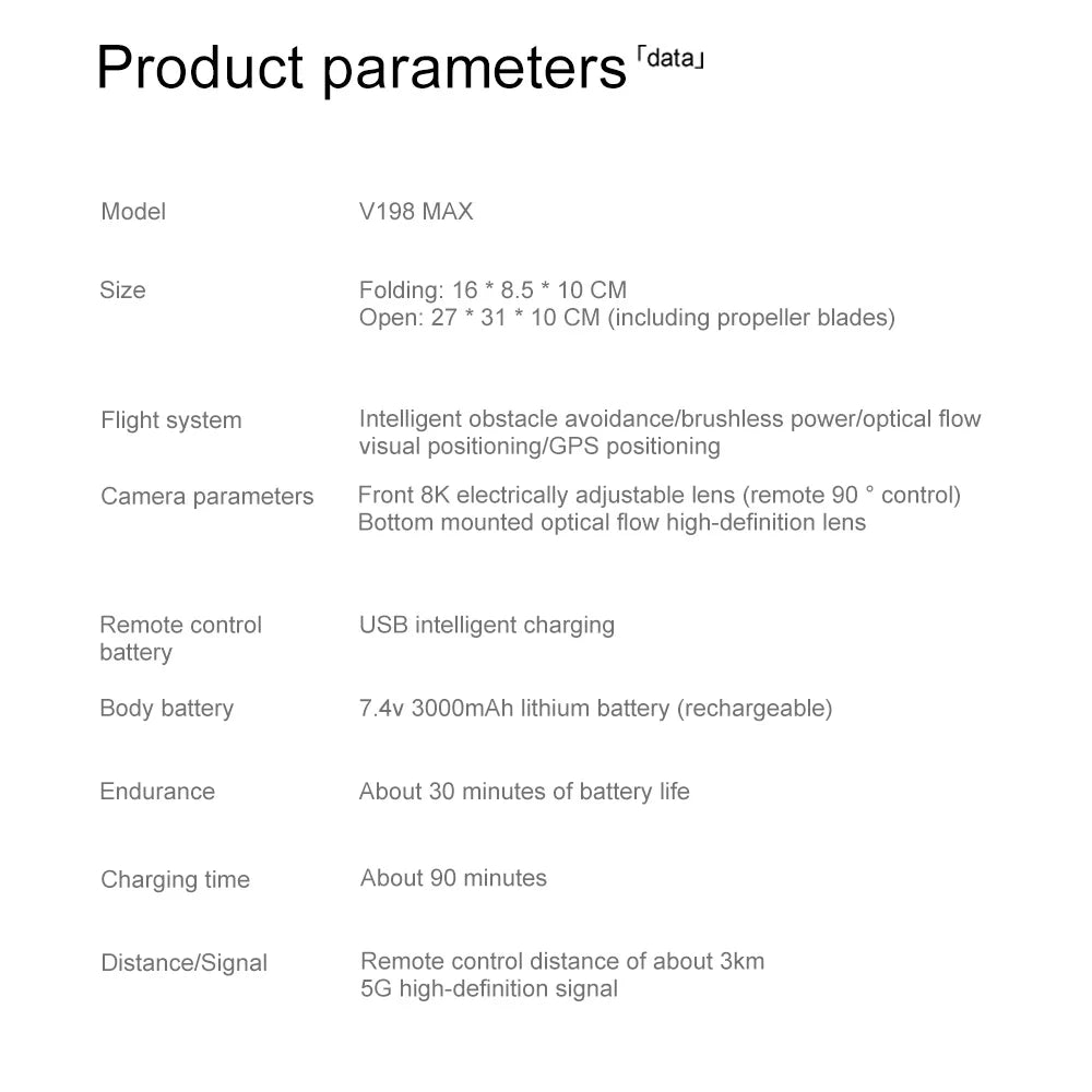 V198MAX 8K FPV Drone with Brushless Motor & Obstacle Avoidance
