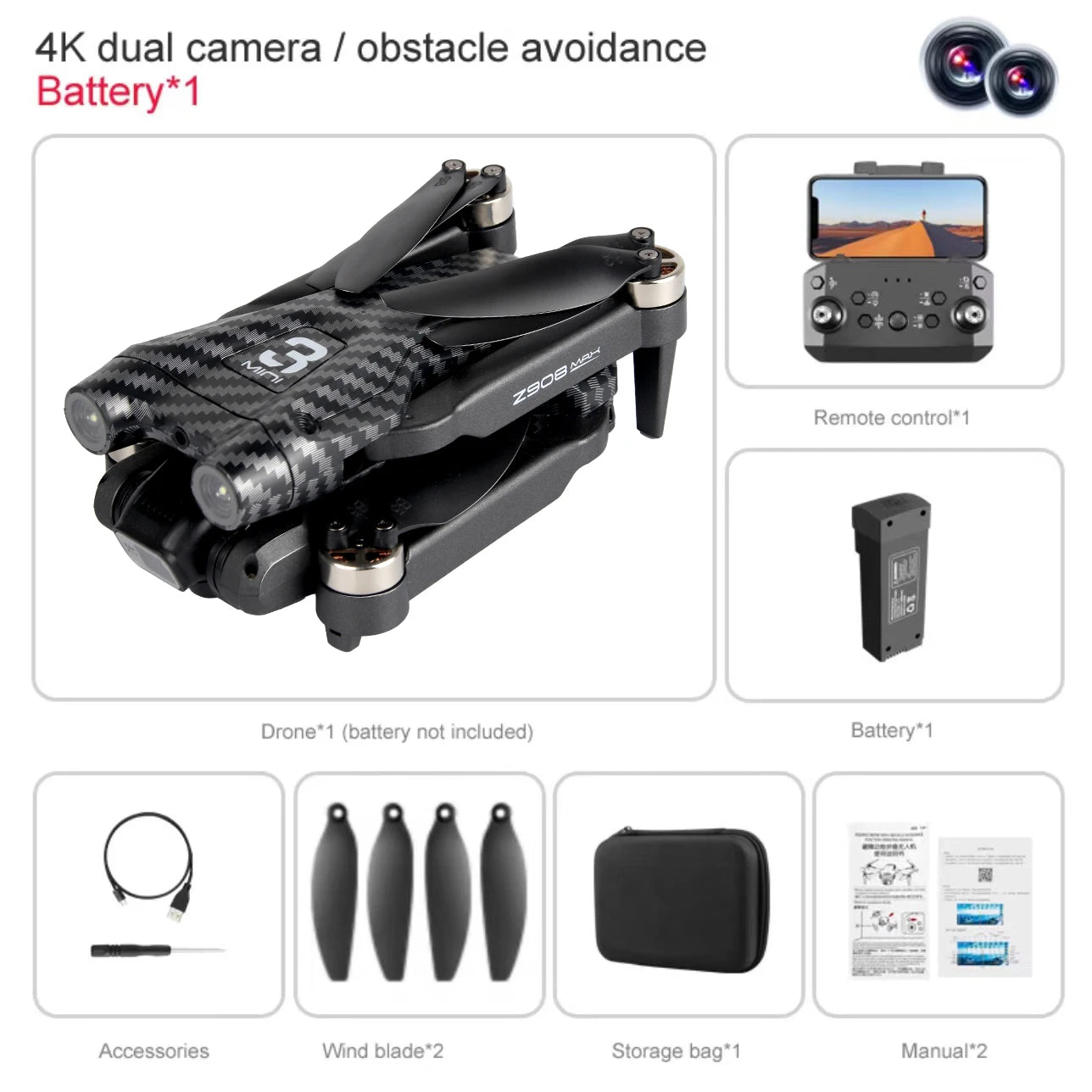 Z908 Pro Max 4K Brushless Drone with Obstacle Avoidance & FPV