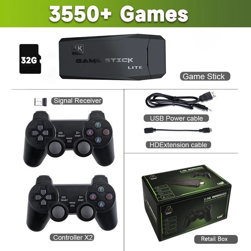 M8 4K Retro Game Stick Console with 10,000 Games & Dual Wireless Controllers