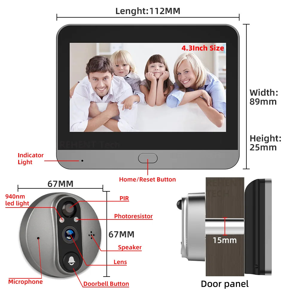 3MP Smart Life Tuya WiFi Doorbell Peephole Camera