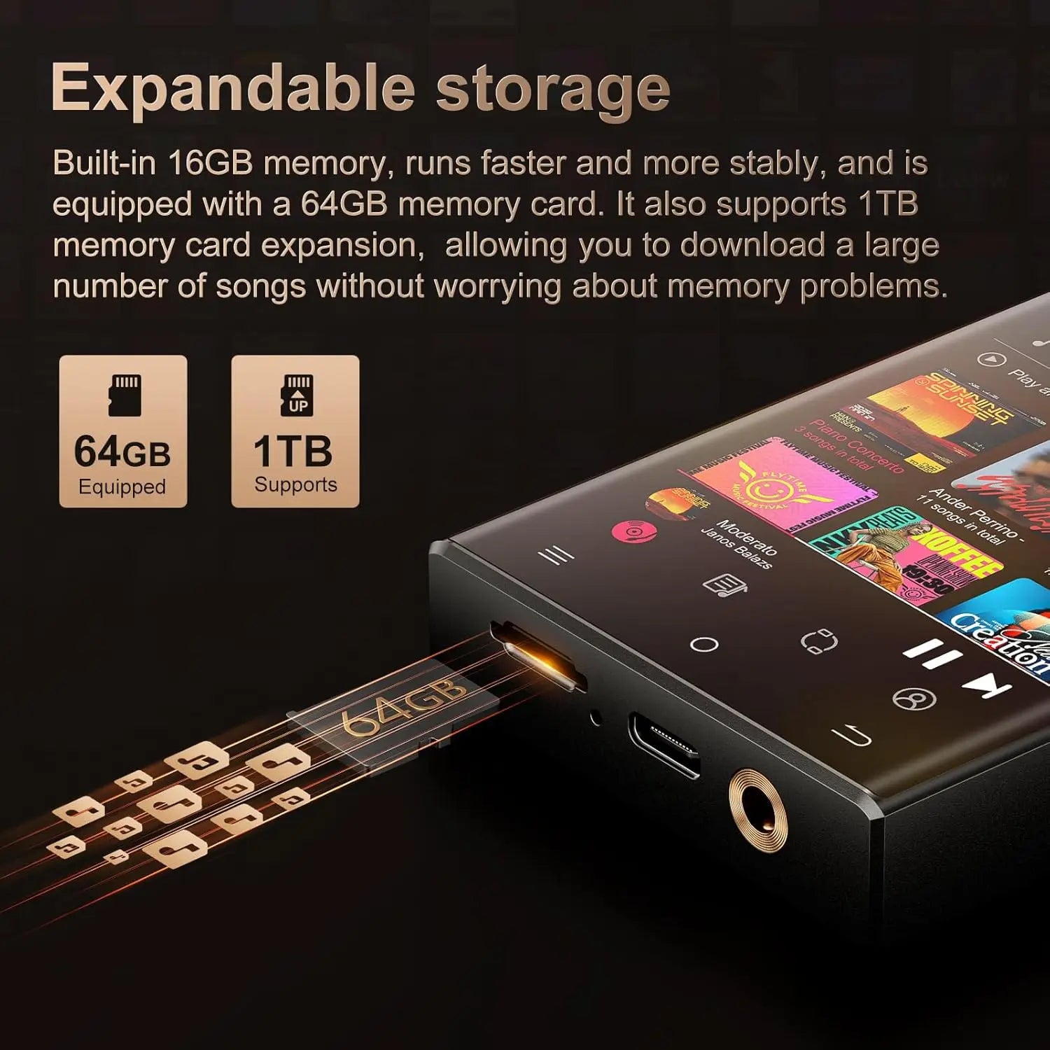 Hi-Fi Bluetooth MP3 Player with WiFi & 64GB