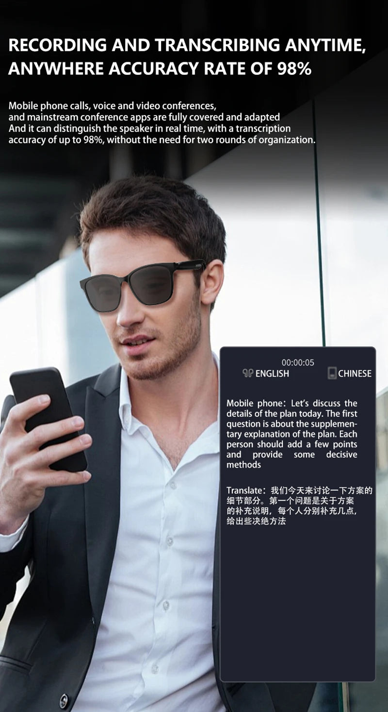 HY-C8 Smart Glasses with AI Translation & Bluetooth Headset